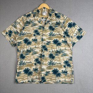 Hawaii Shirt Men Size XL Multicolor Camp Collar Palm Tree Boat Print Vintage USA